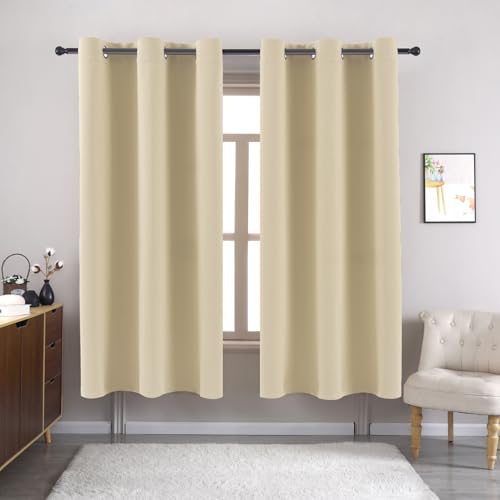 "Pickluc Grommet Blackout Curtains 54 Inches Long 2 Panels, Light Blocking Window Drapes for Living Room, Thermal Insulated, Noise Reduction, Light Beige, 42"" Wide x 54"" Length"
