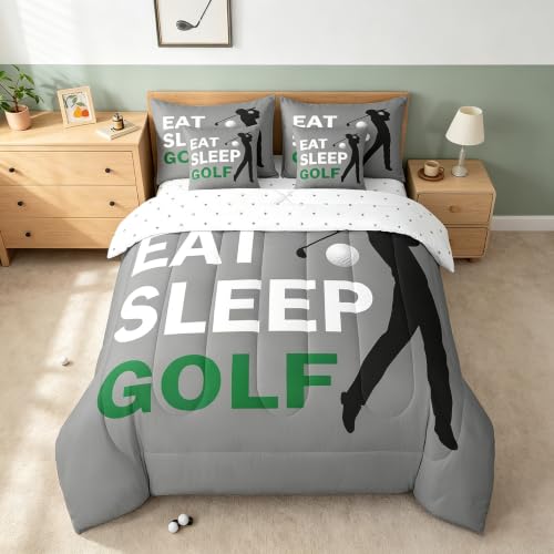 Feelyou Full Size Golf Bedding Set Boys Girls Golf Sports Comforter Set 7 Piece for Kids Women Men Ultra Soft Golf Lover Bedding Full Comforter Set Gray Bed in a Bag Room Decor Bed Set