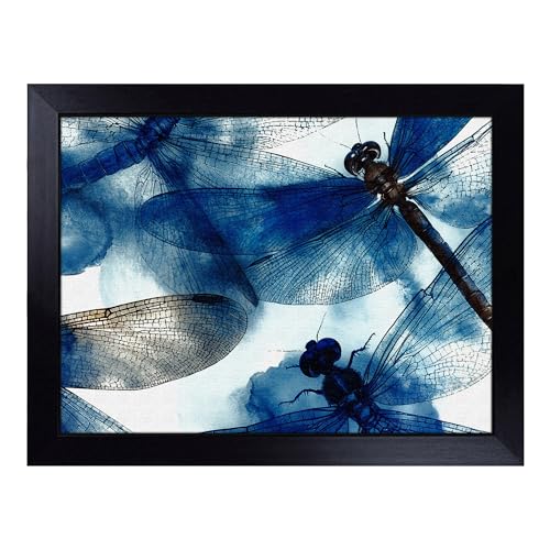 Lap Tray with Bean Bag Cushion, Dragonfly - Handmade in the UK, Raised Wooden Edge, Padded Cushion, Heat-Resistant Wipe-Clean Surface, for Meals, Laptops and Crafts