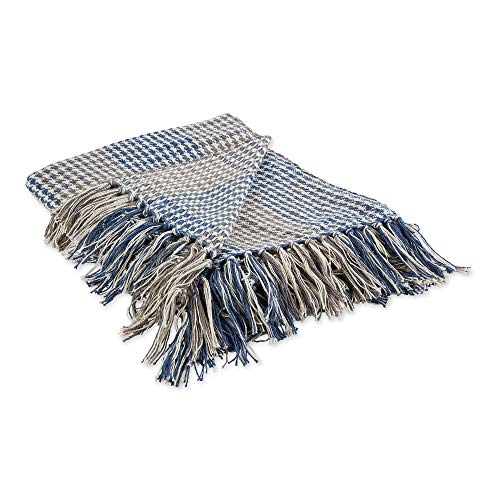 "DII Herringbone Pattern Indoor/Outdoor 100% Cotton Blanket for Camping Beaches Barbecue Everyday - 50"" x 60"" Chevron Navy Blue, Cotton, French blue and grey., 50x60"