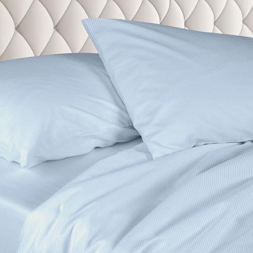 Ruggeri - Double Bed Sheet Set - Made in Italy - 100% Pure Cotton Satin - Candies Collection (Light Blue Zigzag)