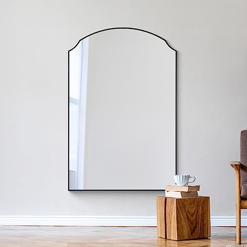 "MirrorOutlet The Curva - New Black Modern Dual Arched Curved Edged Over Mantle and Wall Mirror 47"" X 31"" (120CM X 80CM) Inset Premium Mirror Glass."