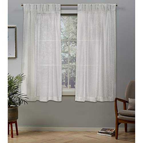 Exclusive Home Curtains Belgian Sheer Pinch Pleat Top Panel Pair, Snowflake, 30x63, 2 Piece
