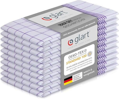 Glart 48KV2 10-piece set of dish towels kitchen towels dish cloths kitchen cloths, 50x70 cm, 100% cotton Oeko-TEX, checkered, pre-washed, purple check