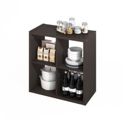 Furinno HERMITE Kitchen Island, 4-Cube Coffee Bar, Kitchen Storage, Bakers Rack, for Pantry Organizers and Storage, Kitchen Organization, Dark Oak