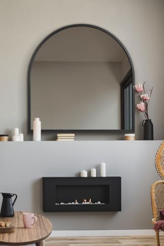 "MirrorOutlet The Arcus - Black Framed Modern Full Length Arched Leaner/Wall Mirror 39"" X 39"" (100CM X 100CM) Silver Mirror Glass with Black All weather Backing."