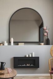 "MirrorOutlet The Arcus - Black Framed Modern Full Length Arched Leaner/Wall Mirror 39"" X 39"" (100CM X 100CM) Silver Mirror Glass with Black All weather Backing."