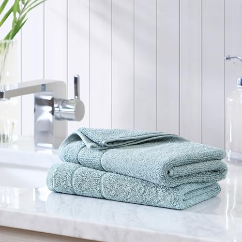 Tommy Bahama- Hand Towels, Absorbent & Fade Resistant Cotton Towel Set, Fashionable Bathroom Decor (Island Retreat Bay Blue, 2 Piece)