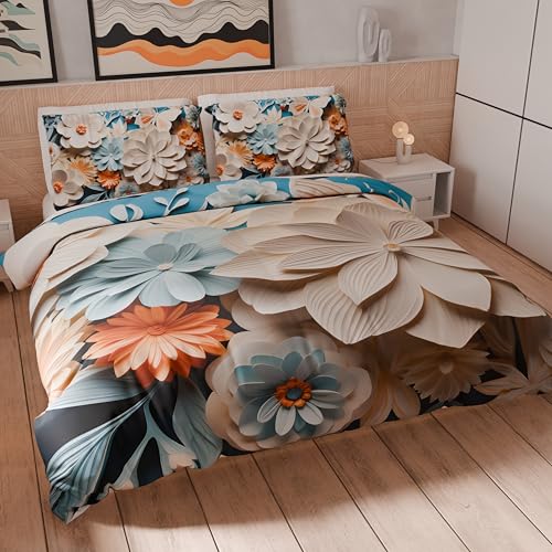 PETTI Artigiani Italiani - Double Duvet Cover Set 230 x 220 cm (2 Pillowcases 75 x 50 cm Included), Microfibre Duvet Cover Set with Digital Floral Print 05 5 - Made in Italy