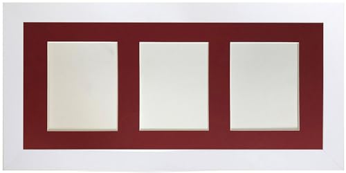 Metro White Picture Photo Frame with Red 7 x 5 Inch Three Aperture Long Mount