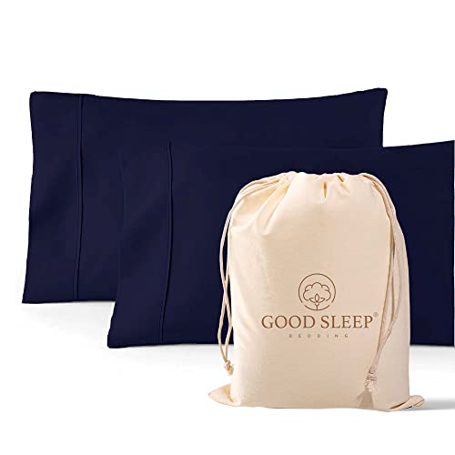 Good Sleep Bedding 1000 Thread Count 100% Egyptian Pillow Cases, Long-Staple 100% Cotton, Soft & Silky Sateen Weave 2 Piece King Navy Blue