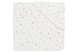 Jollein Jersey Fitted Sheet - For Toddler Bed - Pretty Picnic/Flower Drops - 70/75x140/150cm - Cotton Fitted Sheet - OEKO-TEX Certified