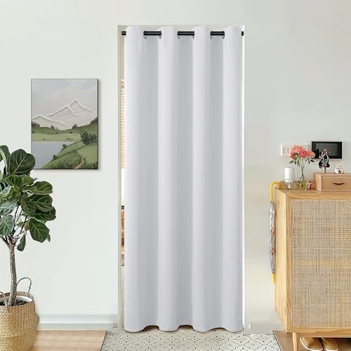 BGment Greyish White Door Curtain 80 Inch Length for Doorway, Bedroom Closet Curtain, Privacy Thermal Insulated Blackout Grommet Room Divider for Room Separation, 1 Panel, 52 Inch Wide
