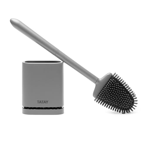 TATAY Toilet Brush with TPE Silicone Head - Quick Fix NanoFix Technology - Deep Cleaning Without Leaks - Easy Installation and Cleaning - Repositionable - 11 x 6 x 42 cm – Grey Stone