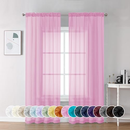Chyhomenyc Set of 2 Pink Sheer Voile Curtains 72 inches Long, Soft and Airy Window Curtains with Rod Pocket for French Door, Bedroom, Living Room, Each 41.7 x 72 inches