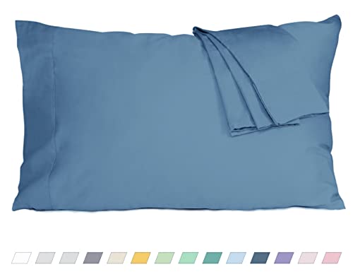 HOMTEC Pillow Cases, Standard Queen Size Cotton Percale Weave Pillowcases, Pre-Shrunk Breathable and Hypoallergenic Pillowcases, Set of 2 (2 Piece Standard/Queen 20 Inch x 30 Inch, Moonlight Blue)