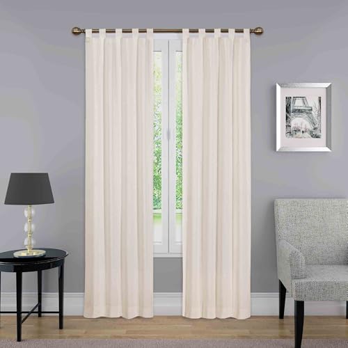 "Pairs to Go Decorative Tab Top Window Curtains for Bedroom or Living Room (Double Panel), Cotton, Natural, 30"" x 84"""