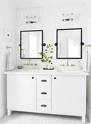 Black Metal Framed Pivot Rectangle Bathroom Mirror Tilting Beveled Vanity Mirrors for Wall, Overall 23.9 x 24 inches (Mirrror 20 x 24 inches)