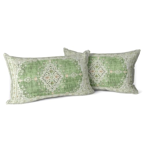 Snycler Boho Throw Pillow Covers 12x20 inch Set of 2 Bohemian Carpet Throw Pillows for Couch Grass-Green Decorative Pillow Cases Farmhouse Home Decor for Sofa Porch Patio Bed Room Outdoor