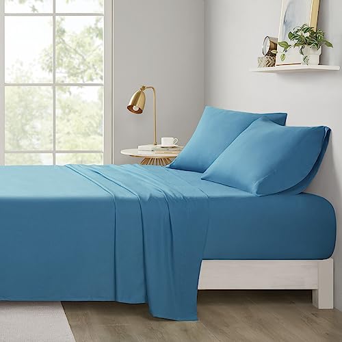 "Intelligent Design ID20-1083Microfiber Wrinkle Resistant, Soft Sheets with 12"" Pocket Modern, All Season, Cozy Bedding-Set, Matching Pillow Case, Queen, Teal 4 Piece"