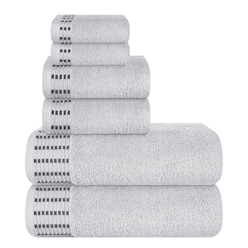 MALLONI HOME Ultra Soft 6 Pack Cotton Towel Set, Includes 2 Oversized Bath Towels 70 x 140 cm, 2 Hand Towels 40 x 60 cm and 2 Washbeds 30 x 30 cm, Light Grey