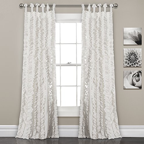 "Lush Decor, White Sophia Ruffle Curtain - Textured Window Panel Set for Living, Dining Room, Bedroom (Pair), 40"" W x 84"" L"