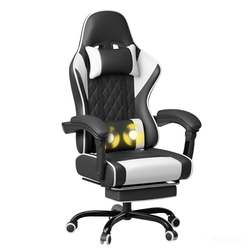 JUMMICO Massage Gaming Chair for Adults, Ergonomic Office Chair with lumbar support, Desk Chair with Headrest for Office,Living Room, Bedroom, 150kg, Grey