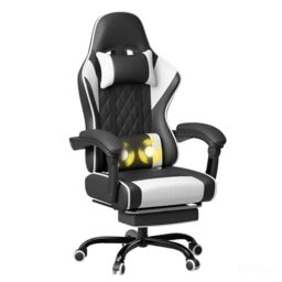 JUMMICO Massage Gaming Chair for Adults, Ergonomic Office Chair with lumbar support, Desk Chair with Headrest for Office,Living Room, Bedroom, 150kg, Grey