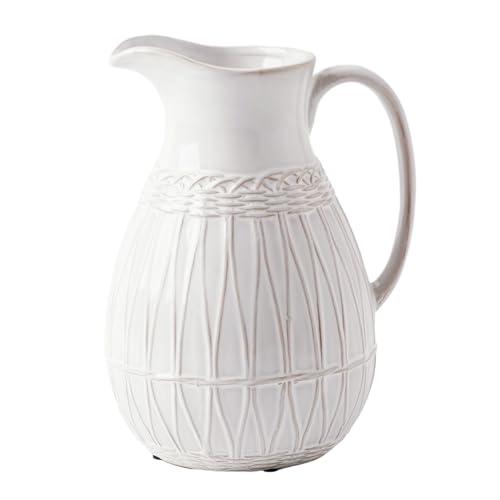 VICTOR & TERESA Small White Ceramic Pitcher Vase for Home Decor, 7.8'' Decorative Jug Vases Gift for Mom, Farmhouse Distressed Vases for Flowers, Pampas Grass, Table Centerpieces, Kitchen, Mantel