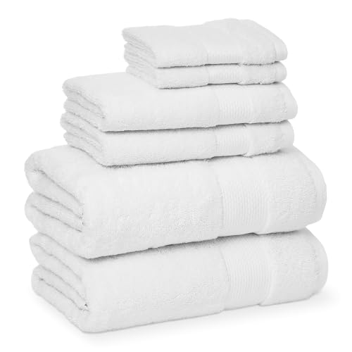 Amazon Basics Ring Spun Cotton Bath Towels Set, 2 Bath, 2 Hand, 2 Washcloths, 6-Pieces, White