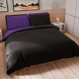 PETTI Artigiani Italiani - Maxi Single Duvet Cover Set 220 x 155 cm (1 Pillow Case 80 x 80 cm Included), Soft Microfibre Duvet Cover Set, Plain Black - Purple