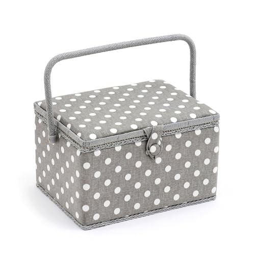 HobbyGift MRL 8 Sewing Box: Large, Cotton Blend, Grey Linen Dot, 23.5 x 31 x 20cm