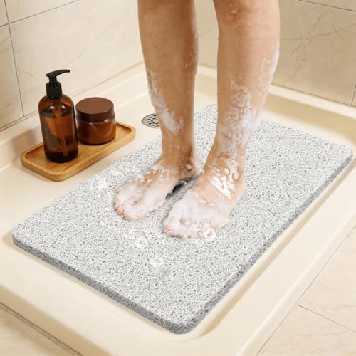 Joyhalo Shower Mat Bathtub Mat Non Slip, Bathmats Non Slip, Quick Drying Foot Scrubber Loofah Mats for Shower, Tub, Bathroom, Home, 31.5x16inch, White