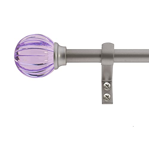 "Decopolitan 5/8"" Fluted Ball Curtain Rod Set, 48 to 86 Inches, Purple"
