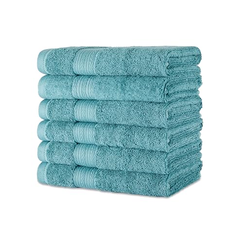"Amazon Basics Fade-Resistant Highly Absorbent 100% Cotton Hand Towel, 16""x26"", Teal Green, 6-Pack"