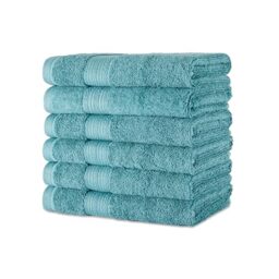 Amazon Basics Organic Cotton Hand Towels for Bathroom, Soft and Absorbent Towel Set, Fade Resistant, 41 x 66 cm, Teal, 6-Pack