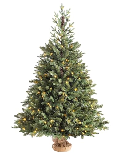 WeRChristmas Norway Spruce Potted Christmas Tree with 130 Chasing Warm LED Lights, Multi-Colour, 4 feet/1.2m