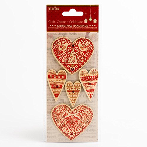 Italian Options 5 Red/Ivory Nordic Hearts Craft Christmas Decorations