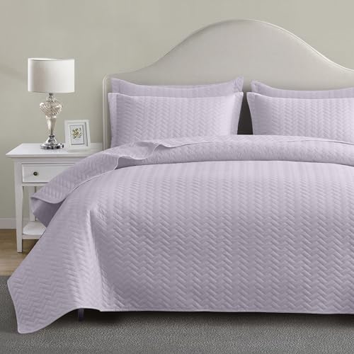 "Maple&Stone Oversized King Quilt 128""x120"", Huge Bedspread Light Purple - Breathable Coverlet with Chevron Pattern, All-Season Dorm Bed Cover Set Bedding Decor 3 Piece"