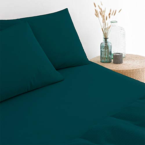 The Linen Yard 250 Thread Count King Size Fitted Sheet, Cotton, Teal