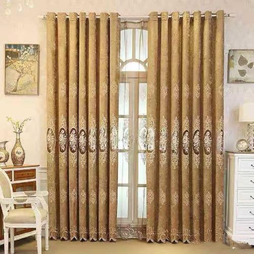 Amidoudou 1 Pair European Luxury Jacquard Hollow Curtains Embroidered Chenille Curtains for Living Room Bedroom (Coffee,51x90 Inch)