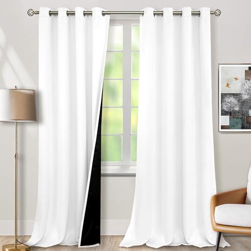 BGment White Blackout Curtains 108 Inches Long for Living Room 2 Panels, Thermal Insulated Grommet 100% Light Blocking Curtains&Drapes for Bedroom Tall Window with Privacy Liner, 52 Inch Wide Each