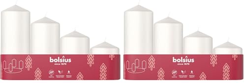 Bolsius Smooth Pillar Candles - Set of 4 - Advent - White - Various Sizes 12-10-8-6 cm - Decorative Candles - Long Burning Time - Unscented - with Natural Plant Wax - Without Palm Oil - Ø48mm