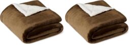 Amazon Basics Reversible Sherpa Fleece Sofa Throw Blanket, Soft Bed Throw, 127 x 152 cm, Brown (Pack of 2)