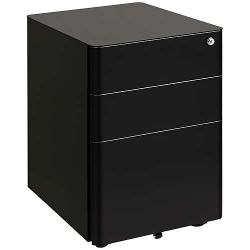 Vinsetto 3-Drawer Mobile Filing Cabinet Steel Lockable 39 x 48 x 59cm Black