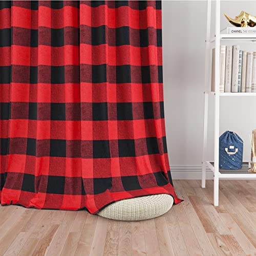 "Buffalo Check Window Curtains 100 inches Long Living Room Drapes Cotton Curtain Panels Bedroom Plaid Gingham Farmhouse Decor Curtains Rod Pocket Kitchen Bathroom Basement 2 Panels Red Black 52""x100"""