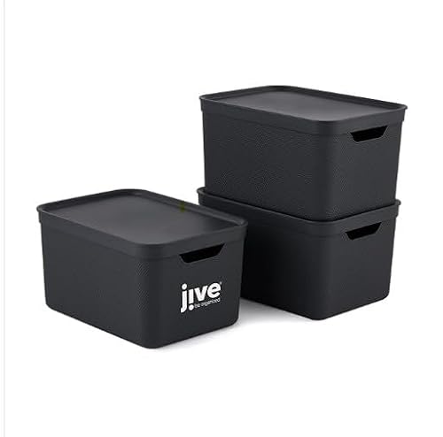 Rotho Jive Dekobox Set of 3 storage box 16l with lid, Plastic (PP recycled), dark grey, 3x16l (37.5 x 27.8 x 29.8 cm)