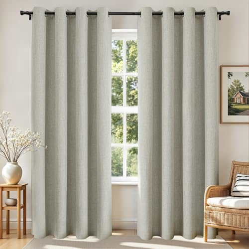 Joydeco Blackout Curtains 72 Inches Long 2 Panels Burg, Room Darkening Curtains for Bedroom, 100% Black Out Textured Thermal Drapes Privacy Protection 2 Panels Set(W52 x L72 Inch, Light Beige)