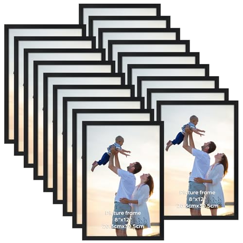 Hoikwo 18 Packs 8x12 Black Plastic Multi Picture Frames Set with Plastic Cover, for Family Photos, Artwork, Light Weight Bulk 8 by 12 Frames Pack for Wall Hanging and Table, Stylish Picture Frames