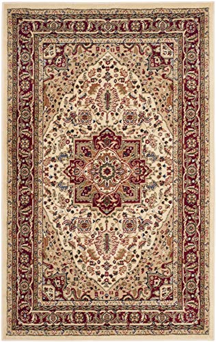 Safavieh Traditional Rug for Living Room, Dining Room, Bedroom - Lyndhurst Collection, Short Pile, in Ivory and Red, 60 x 110 cm
